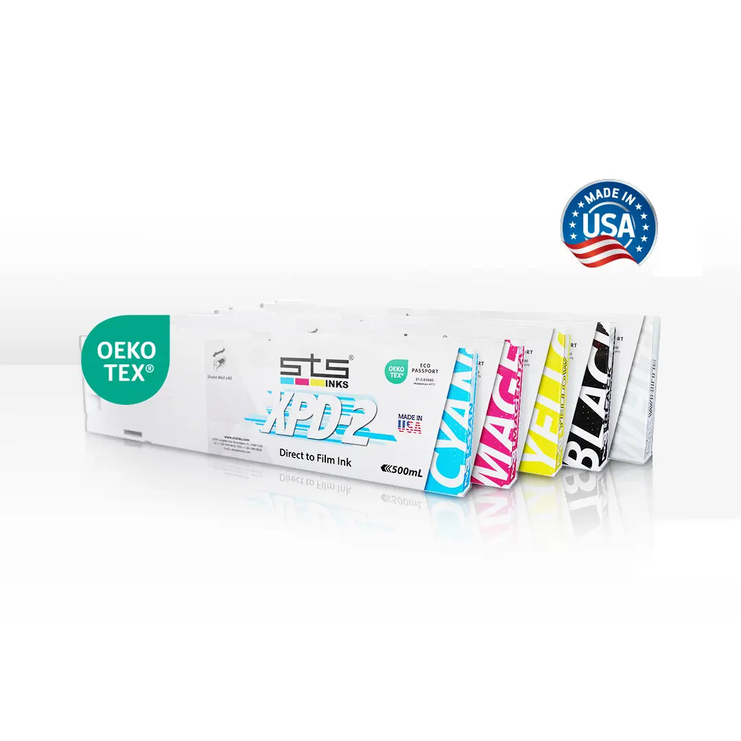 Ensemble des cartouches d’encre DTF STS XPD2 500 ml – CMYK et Blanc
