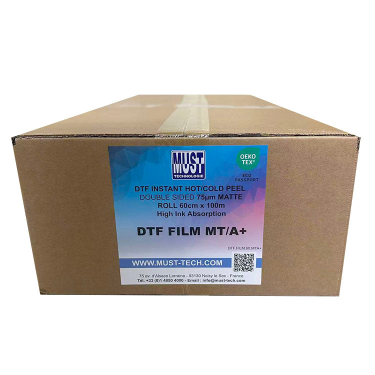 Lot de 12 Rouleaux DTF Papier Film MT/A+ pelage instantané - double face matte - 60cm x 100m - 75µ ⭐⭐⭐⭐⭐