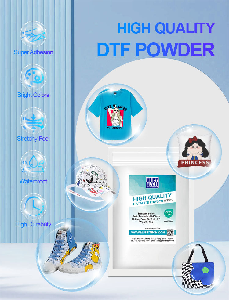 Lot de 12x Poudre TPU DTF 1kg MT-02 - Poudre de Transfert Rapide Haute Qualité
