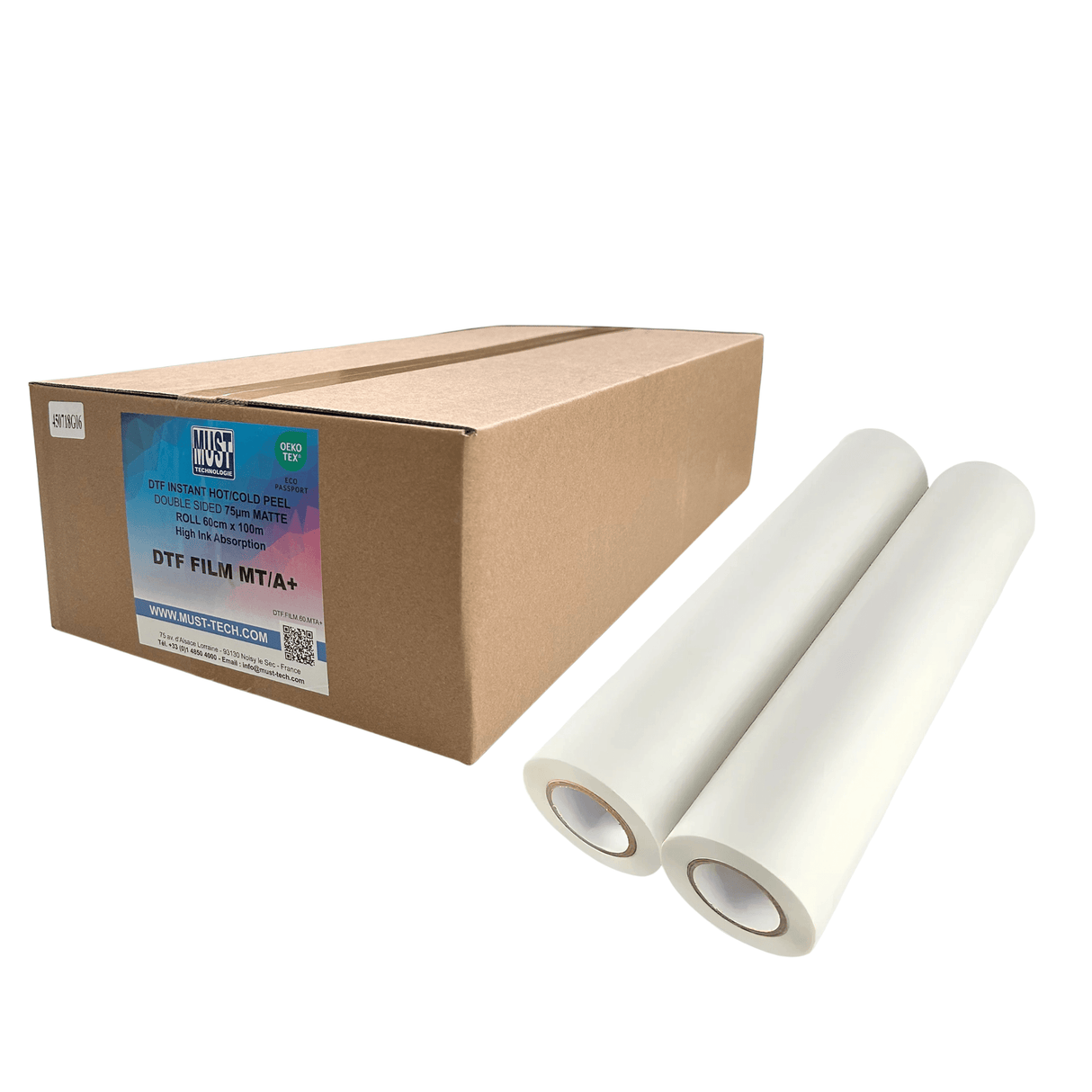 Rouleau DTF Papier Film MT/A+ pelage instantané  - double face matte - 60cm x 100m - 75µ ⭐⭐⭐⭐⭐