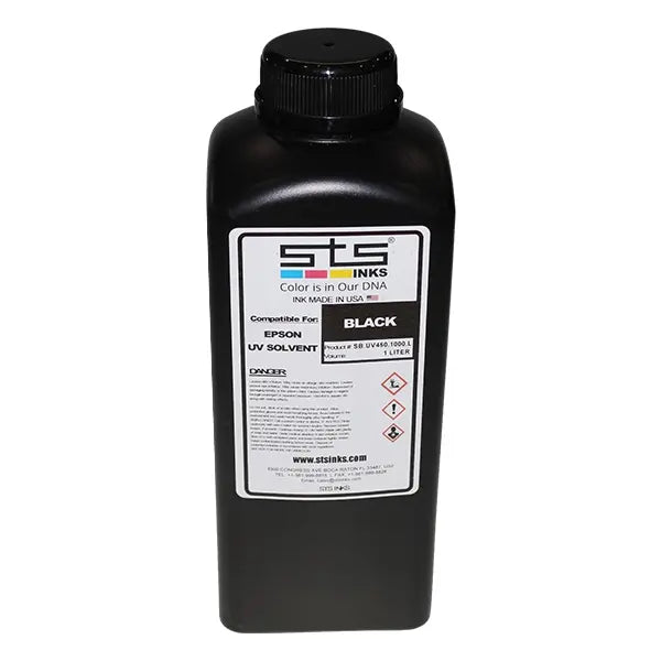 Encre noir UV DTF STS haute opacité pour impression multicouche.